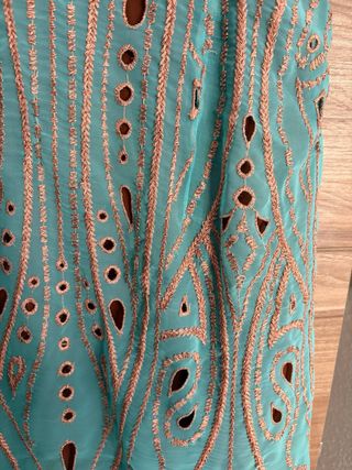 Vestido largo fiesta azul y marrón