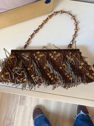 Vestido largo fiesta azul y marrón