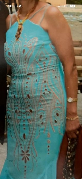 Vestido largo fiesta azul y marrón