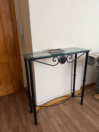 Tavolo da ingresso in cristallo e ferro battuto