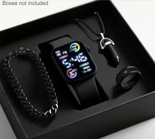 Set de Reloj, Pulsera y Collar Negro