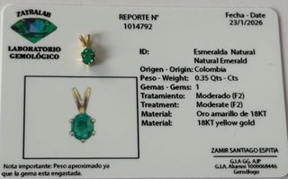 Dije Esmeralda Colombiana Oro 18k