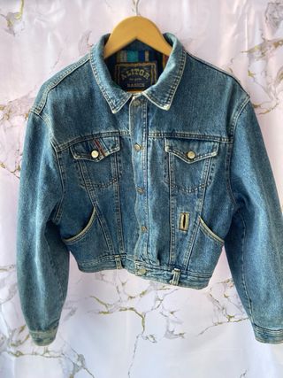 Bomber vintage mujer azul y negro