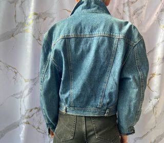 Bomber vintage mujer azul y negro