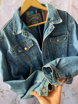 Bomber vintage mujer azul y negro