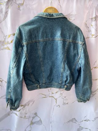 Bomber vintage mujer azul y negro