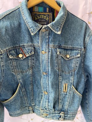 Bomber vintage mujer azul y negro