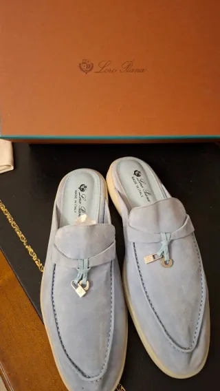 Mocassini Loro Piana Donna Azzurro Camoscio