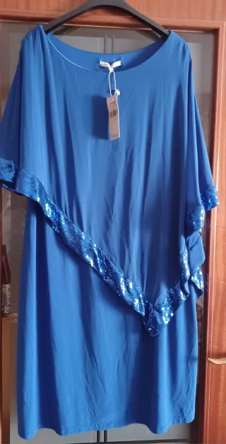Vestido fiesta capa lentejuelas azul