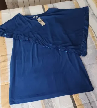 Vestido fiesta capa lentejuelas azul