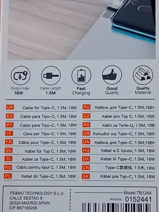 Cavo USB-C MTK 1.5m 18W NUOVO