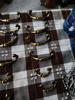 Lote 20 Tiradores Antiguos Metal Dorado