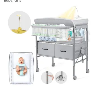 Cambiador de bebé gris con accesorios
