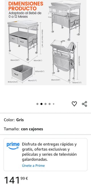 Cambiador de bebé gris con accesorios