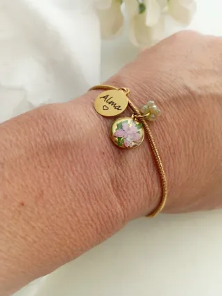 Pulsera Memorial Flores Acero Baño Oro