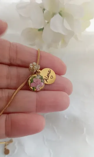 Pulsera Memorial Flores Acero Baño Oro