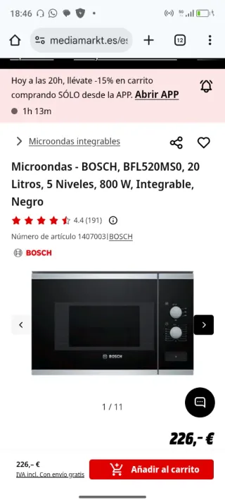 Microondas integrable BOSCH BFL520MS0