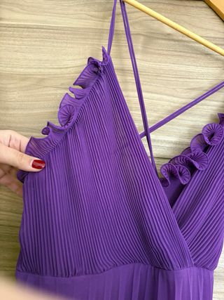 Vestido largo Zara morado plisado