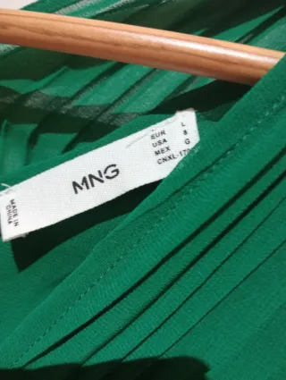 Vestido Mango Plisado Verde Talla L