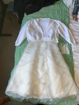 Vestido comunión blanco con chaquetilla y guantes