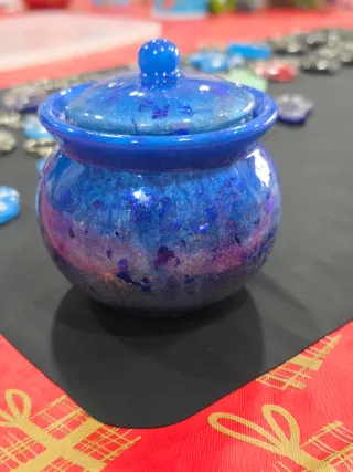 Joyero hecho a mano resina azul y morado