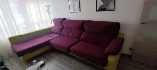 Sofá Chaise Longue grande!!Morado y verde pistacho