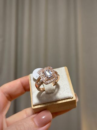 Anillo Baño Oro Rosa Circonita Talla 8
