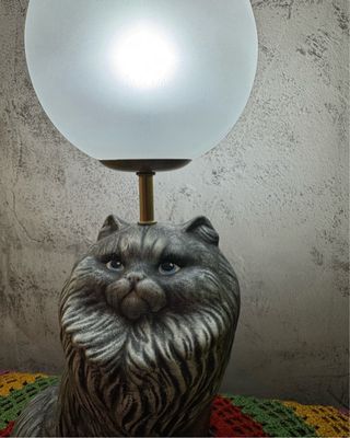 Candeeiro Gato Retro Cerâmica Vidro