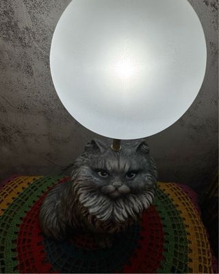 Candeeiro Gato Retro Cerâmica Vidro