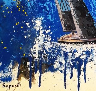 Dipinto su tela, marina con vele, arte pop