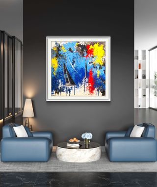 Dipinto su tela, marina con vele, arte pop