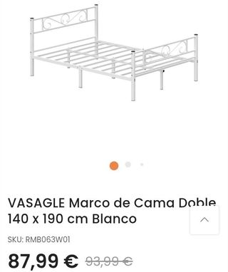 Estructura Cama doble metal blanca VASAGLE 140x190