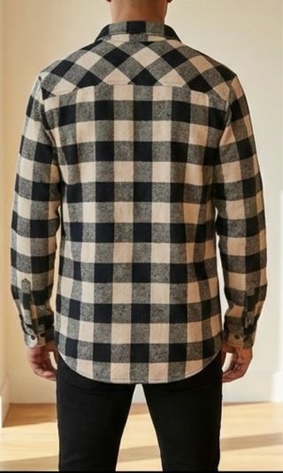 Camisa de cuadros hombre beige y negro