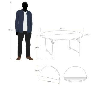 Gardiun Mesa Plegable Redonda KJM120R 122x74cm
