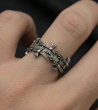 Anello Fascia Argento S925 Croci Gotiche