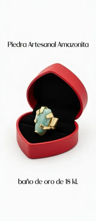 Anillo Artesanal Amazonita Baño Oro 18kl
