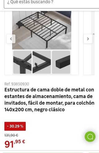 Estructura de cama doble de metal 140x200 cm