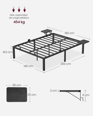 Estructura de cama doble de metal 140x200 cm