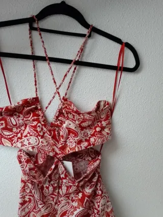 Vestido Zara Estampado Terracota Talla M