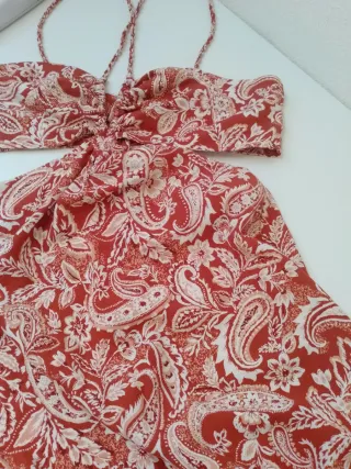 Vestido Zara Estampado Terracota Talla M