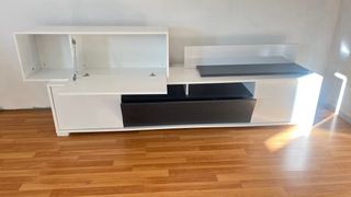 Mueble TV y Estantería Modular Blanco/Negro