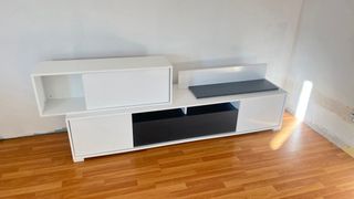Mueble TV y Estantería Modular Blanco/Negro