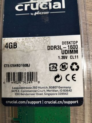 Memoria RAM Crucial 4GB DDR3 1600MHz CL11