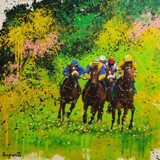 Opera su tela: Corsa di cavalli. Derby of gallop