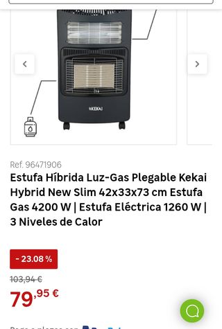 Estufa Híbrida Luz-Gas Plegable Kekai Hybrid New Slim 42x33x73 cm Estufa Gas 4200 W | Estufa Eléctrica 1260 W | 3 Niveles de Calor
