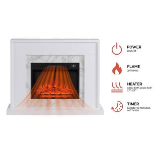 Chimenea eléctrica y moldura de acero y cristal negra/blanca, 58,4 x 12, 8 x 43 ,5 cm | Lavalette