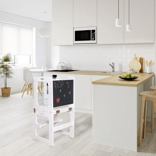 Torre de aprendizaje de madera en blanco y negro, 43 x 40 x 86,5 cm | Evolution II