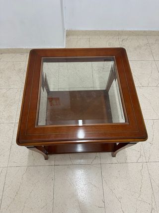 Mesa auxiliar madera y cristal