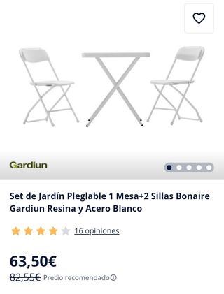 Set Jardín Plegable Gardiun 1 Mesa + 2 Sillas Blanca