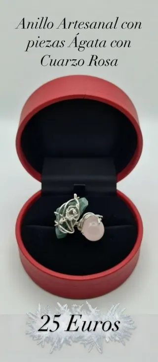 Anillo Artesanal con piedras Ágata y Cuarzo Rosa